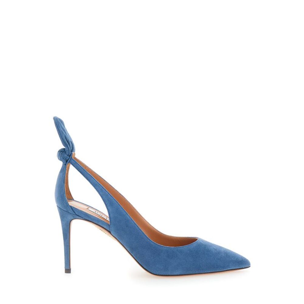 Aquazzura Women Blue Pointed Toe Pump With Bow Detail In Suede For Women